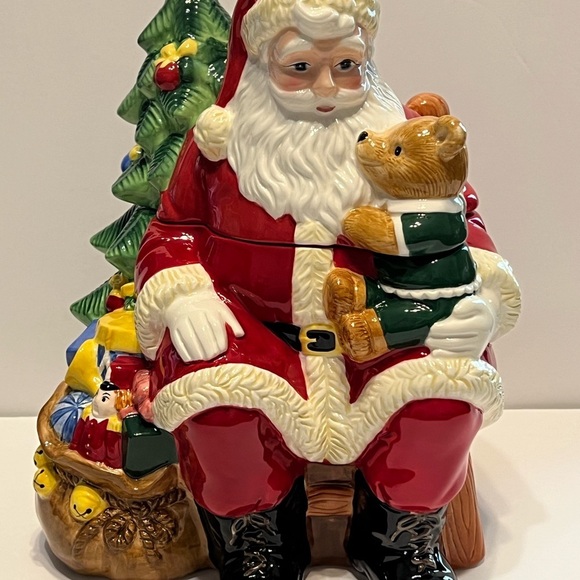 Happy Holidays Santa Claus Cookie Jar with Teddy Bear by Nikko - Picture 2 of 11